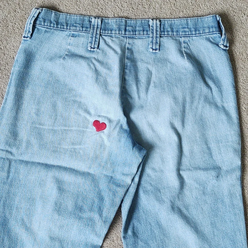 Vintage Bell Bottom Jeans with Side Snaps and Heart Patch On Bum - Picture 7 of 9